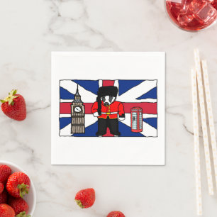 British Badger Cartoon with Big Ben and Flag Napkins