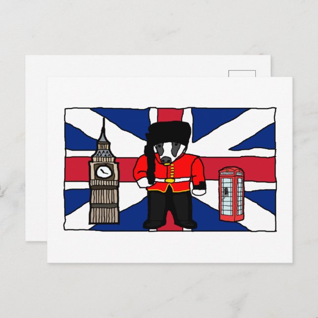 British Badger Cartoon with Big Ben and Flag Postcard (Front/Back)