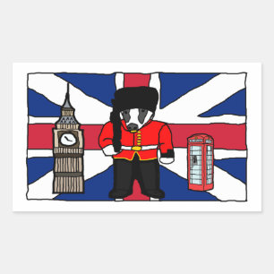 British Badger Cartoon with Big Ben and Flag Rectangular Sticker