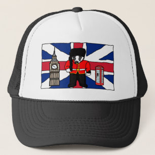 British Badger Cartoon with Big Ben and Flag Trucker Hat