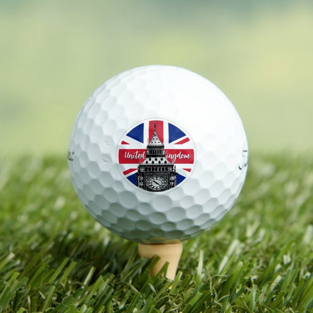 British Balls, Union Jack Flag, Big Ben, UK  Golf Balls (Insitu Tee)