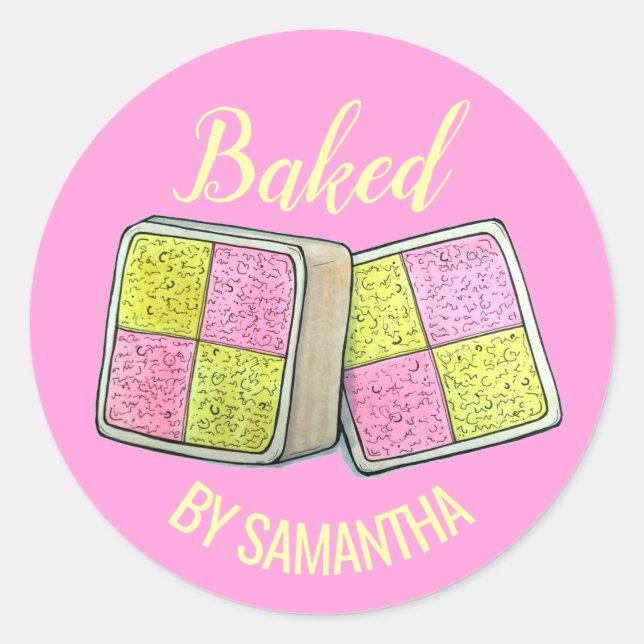 British Battenberg Marzipan Sponge Cake Bakery Classic Round Sticker (Front)