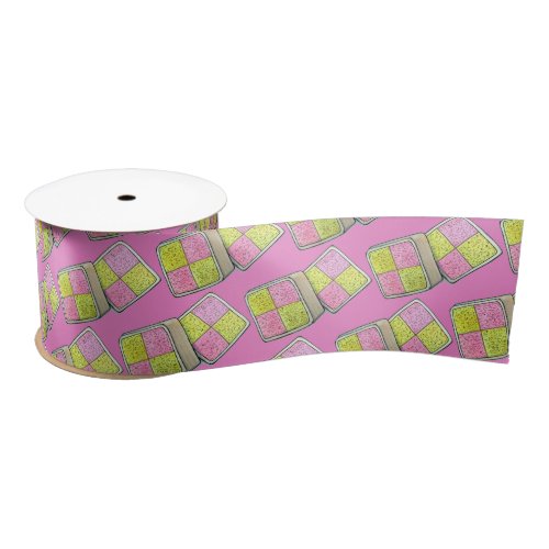 British Battenberg Marzipan Sponge Cake Bakery Satin Ribbon