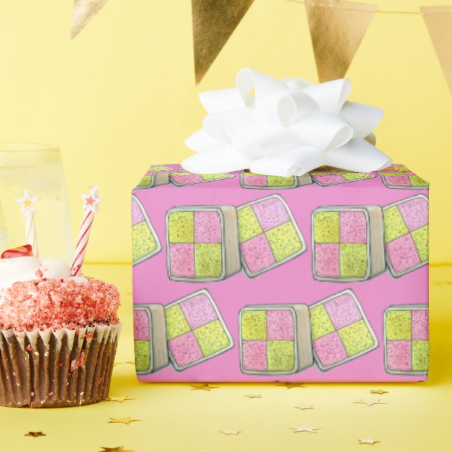 British Battenberg Marzipan Sponge Cake UK Food Wrapping Paper (Birthday Party)