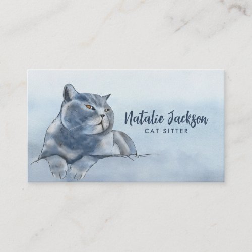 British Blue Cat Watercolor Business Card