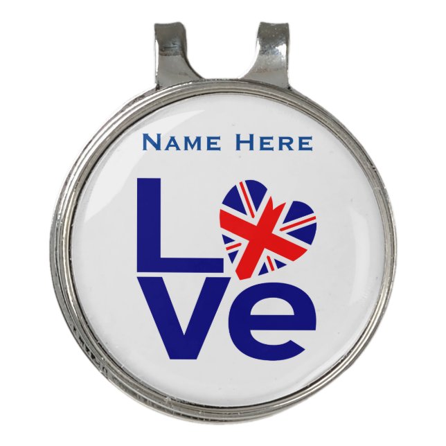 British Blue LOVE Personalized Name Golf Hat Clip (Front)