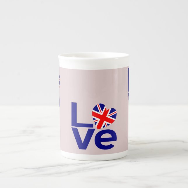 British Blue LOVE UK Flag Heart Bone China Mug (Front)