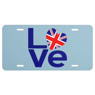 British Blue LOVE UK Flag Heart License Plate