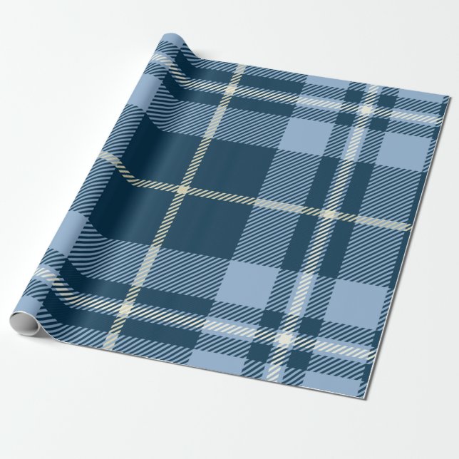 British Blue Tartan Christmas  Wrapping Paper (Unrolled)