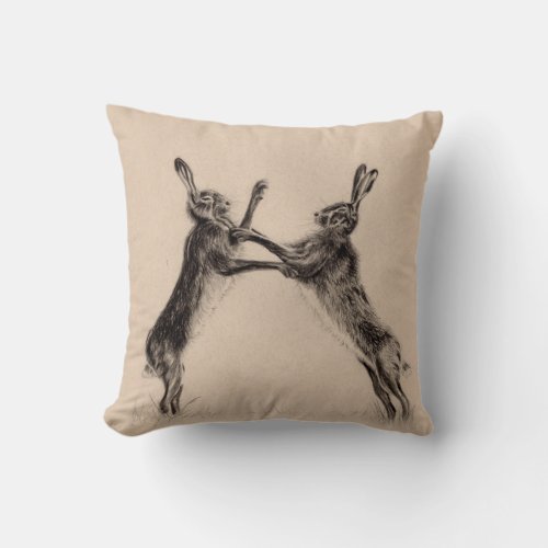 British Boxing Hares Cusion Throw Pillow