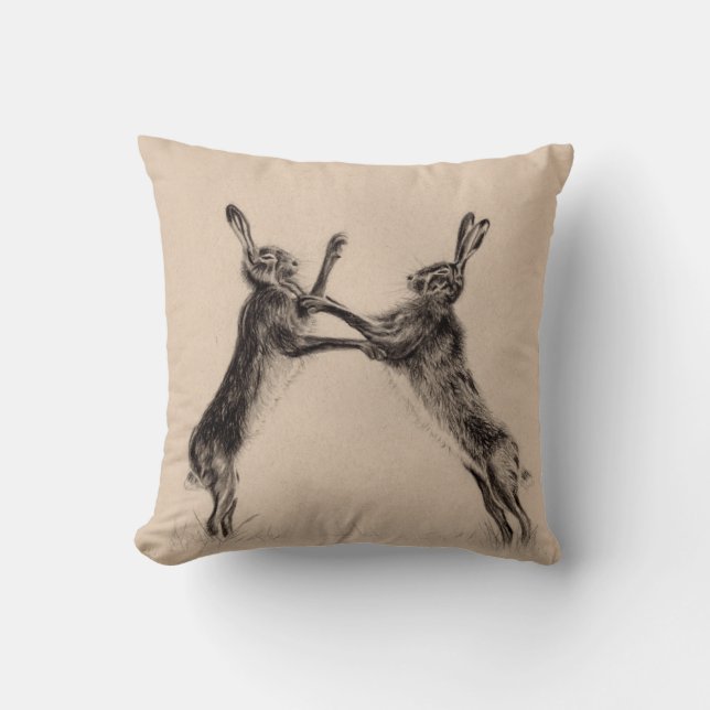 British Boxing Hares Cusion Throw Pillow (Front)
