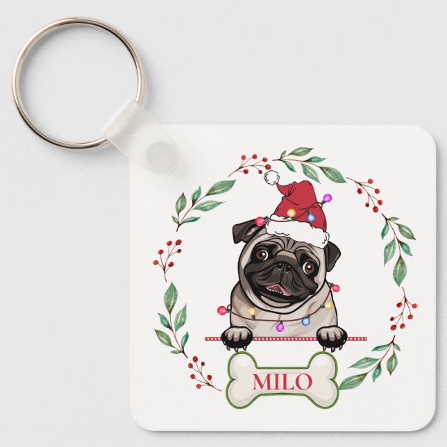 British Bull Dog Personalized Christmas Gift Keychain (Front)