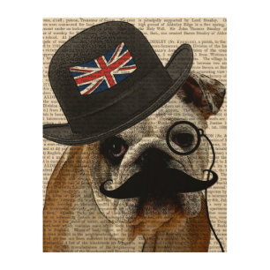 British Bulldog and Bowler Hat Wood Wall Art