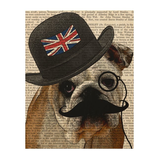 British Bulldog and Bowler Hat Wood Wall Art (Front)