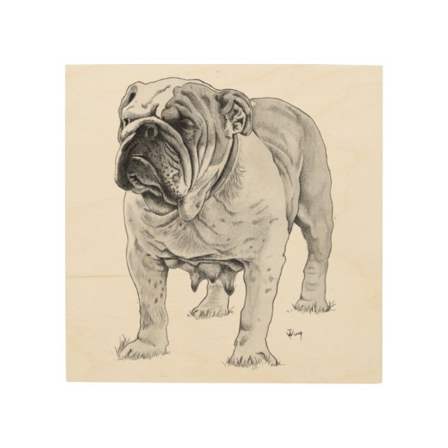 British Bulldog Drawing Wood Wall Decor (Front)