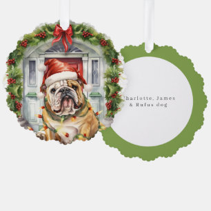 British Bulldog in Santa Hat Front Door Christmas Ornament Card