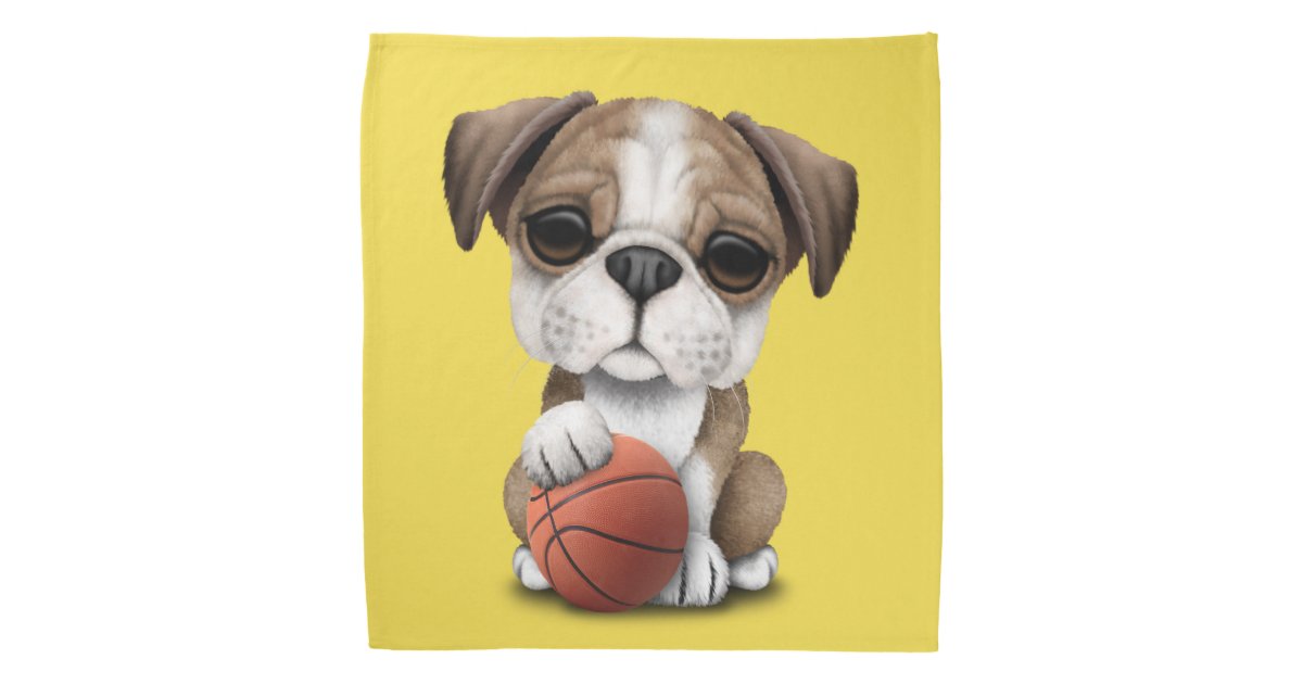 British Bulldog Puppy Playing With Basketball Bandana Zazzle Com