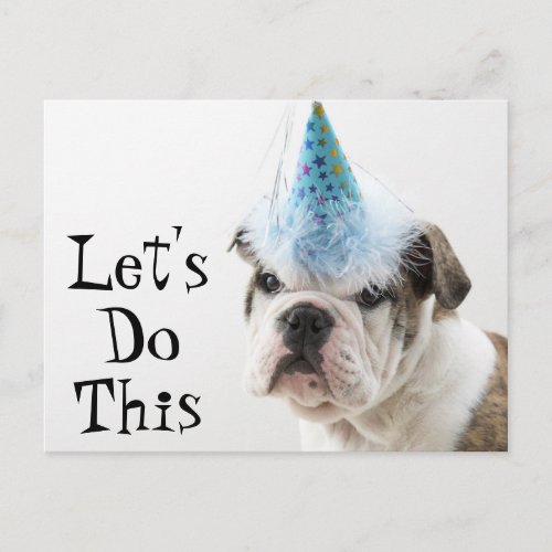 British Bulldog Puppy Wearing A Party Hat Invitation Postcard