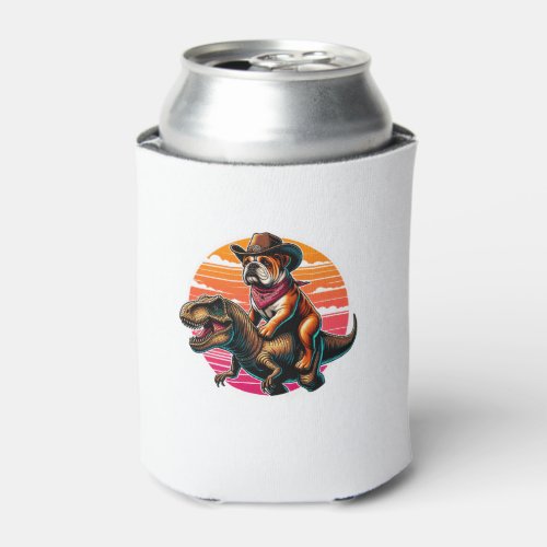 British Bulldog Riding A T_Rex With A Cowboy Hat  Can Cooler