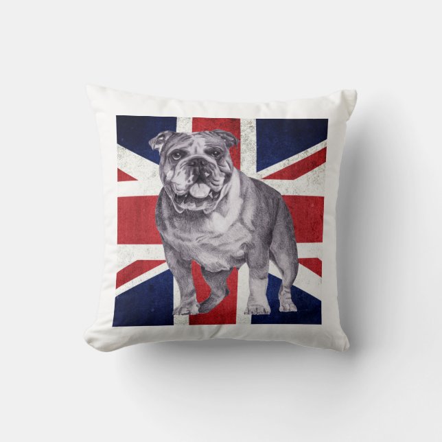 British Bulldog Union Jack Cushion by Tracy Stone (Front)