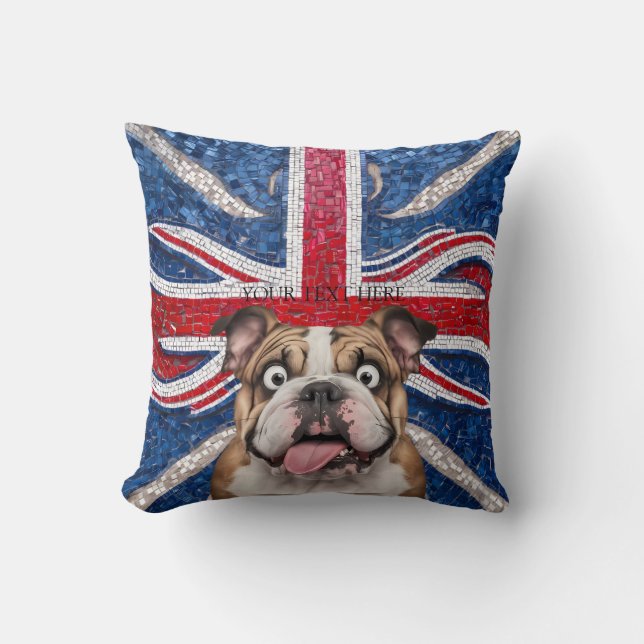 British Bulldog with Union Flag as Background Throw Pillow (Front)