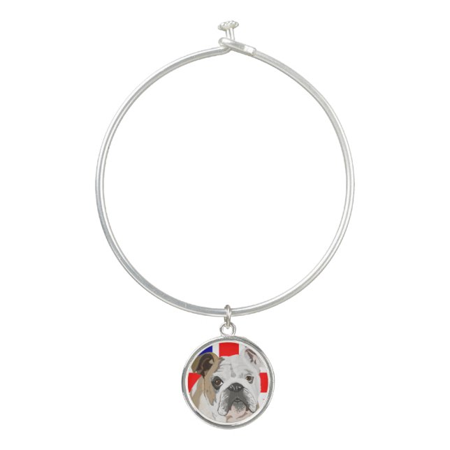 British Bulldog with Union Jack charm Bangle Bracelet (Front)