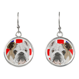 British Bulldog with Union Jack drop Earrings
