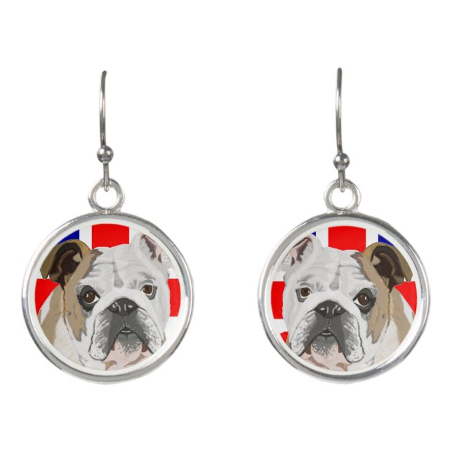 British Bulldog with Union Jack drop Earrings (Front)