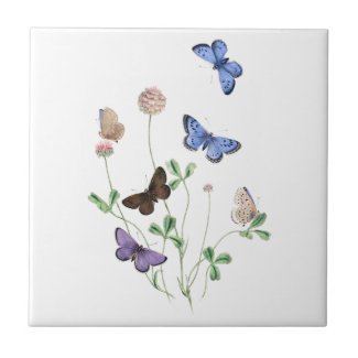 British Butterflies on Clover Ceramic Tile