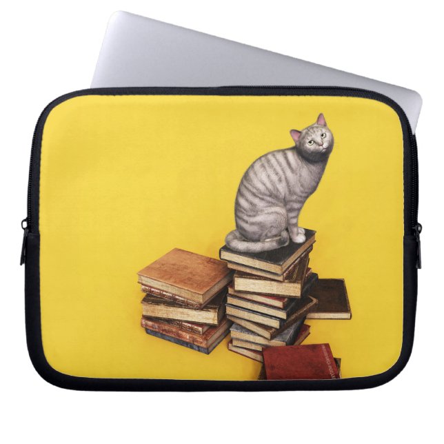 British Cat on a stack of books Laptop Sleeve (Front)