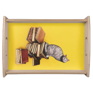 British Cat on a stack of books Serving Tray