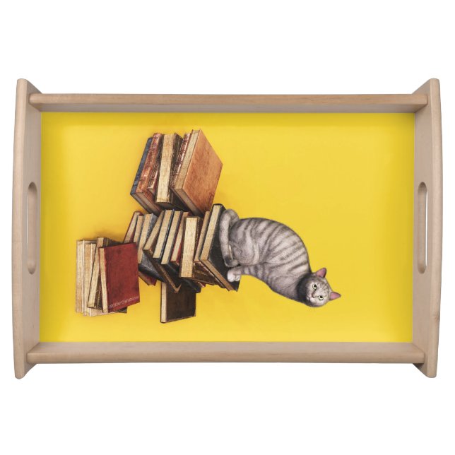 British Cat on a stack of books Serving Tray (Front)