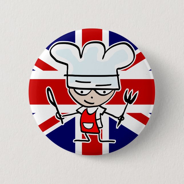 British chef cook button with cute cartoon (Front)