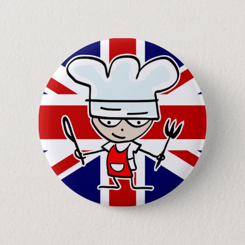 British chef cook button with cute cartoon