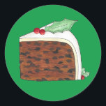British Christmas Cake Slice Festive Holiday Food  Classic Round Sticker<br><div class="desc">UK-themed design features an original marker illustration of a delicious slice of British Christmas cake,  topped with holly leaves and berries. Ideal for celebrating the festive period!</div>