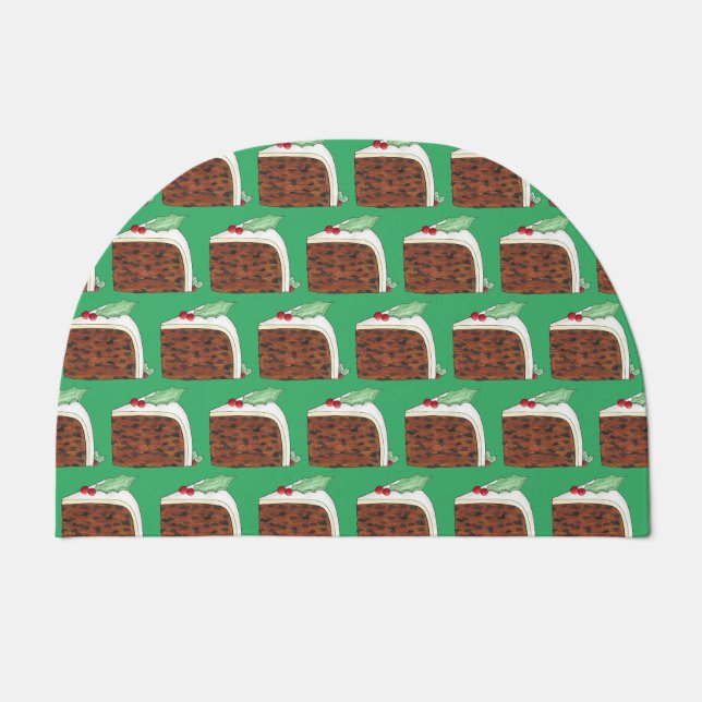 British Christmas Cake Slice Festive Holiday Food Doormat (Front)
