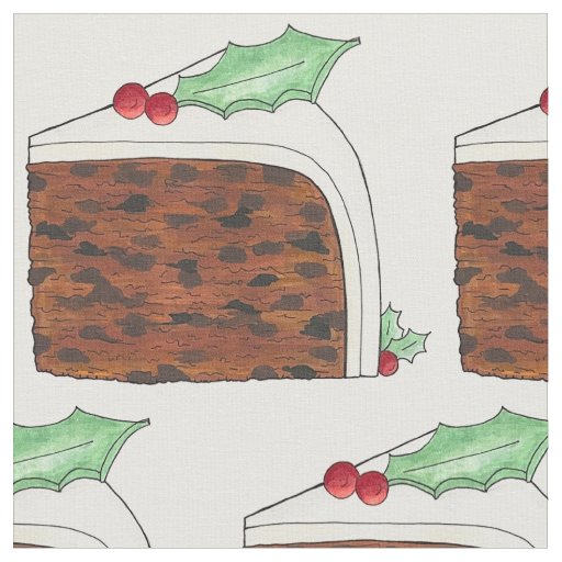 British Christmas Cake Slice Festive Holiday Food Fabric
