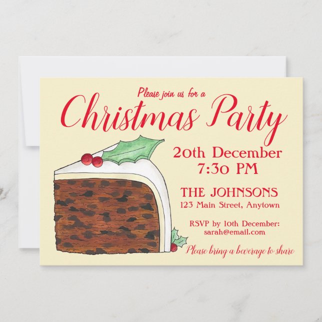 British Christmas Cake Slice Festive Holiday Party Invitation (Front)