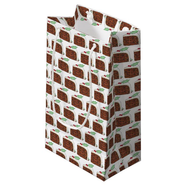 British Christmas Cake Slice Festive Holiday Party Small Gift Bag (Front Angled)