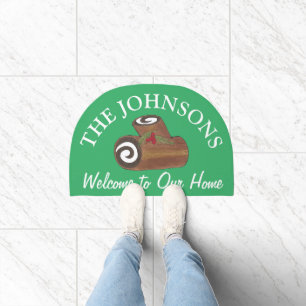 British Christmas Cake Yule Log Holiday Festive Doormat