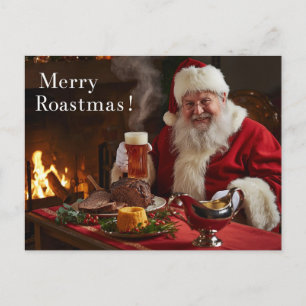 British Christmas Card with Santa Claus at Pub