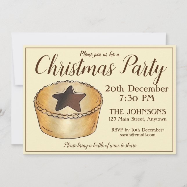 British Christmas Mince Pie Festive Holiday Party  Invitation (Front)