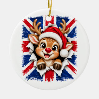British Christmas Reindeer Ceramic Ornament