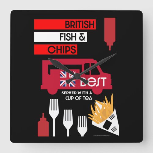 British Classic Fish And Chips       Square Wall Clock