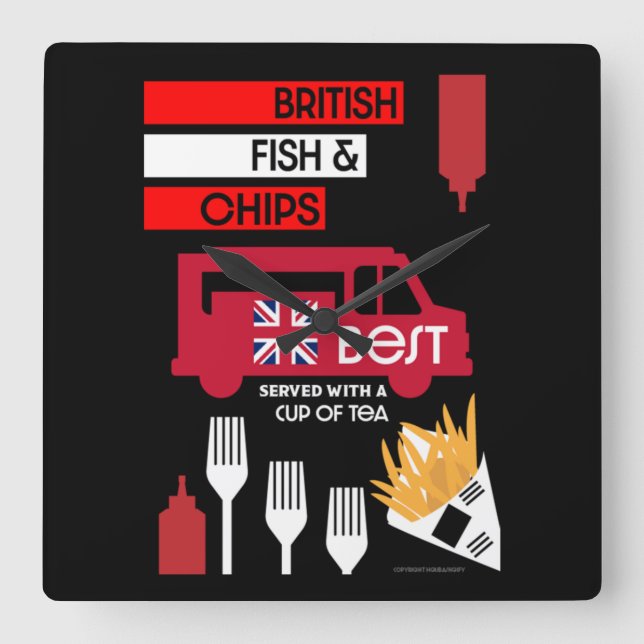 British Classic Fish And Chips       Square Wall Clock (Front)