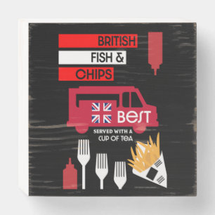 British Classic Fish And Chips       Wooden Box Sign
