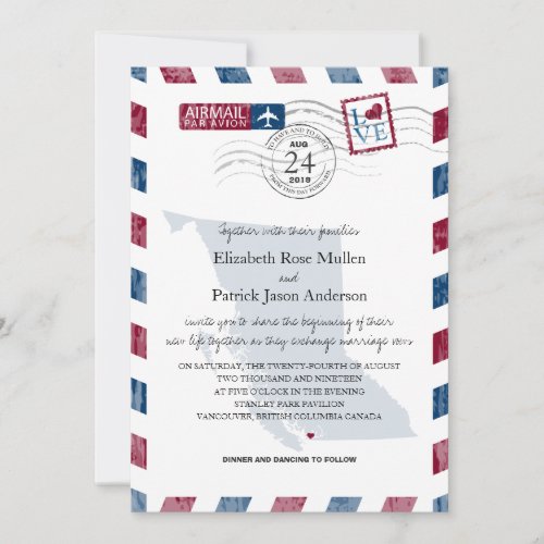 British Columbia Airmail Wedding Invitation