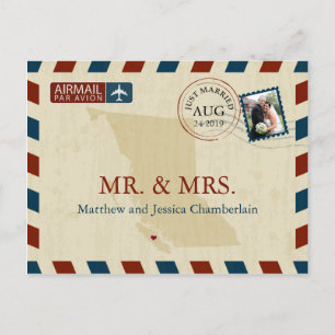British Columbia Airmail Wedding Thank You Postcard