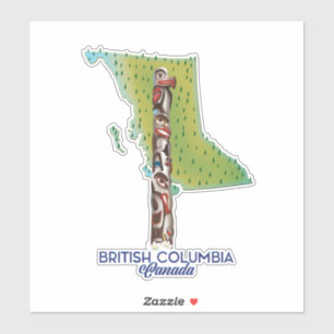 British Columbia Canada map poster. Sticker