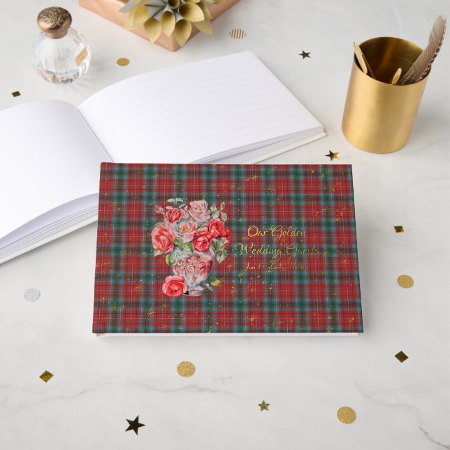 British Columbia Provincial Tartan Golden Wedding Foil Guest Book (Front Open)
